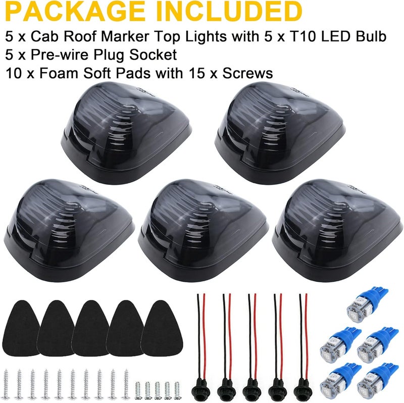 GLOFE 5X Black Smoke Lens Cab Roof Marker Running Lamps w/Blue LED Lights Compatible with Ford F150 F250 F350 F450 F550 F650 F750 E150 E250 E350 E450 1999-2016 Super Duty Pickup Trucks - Image 3